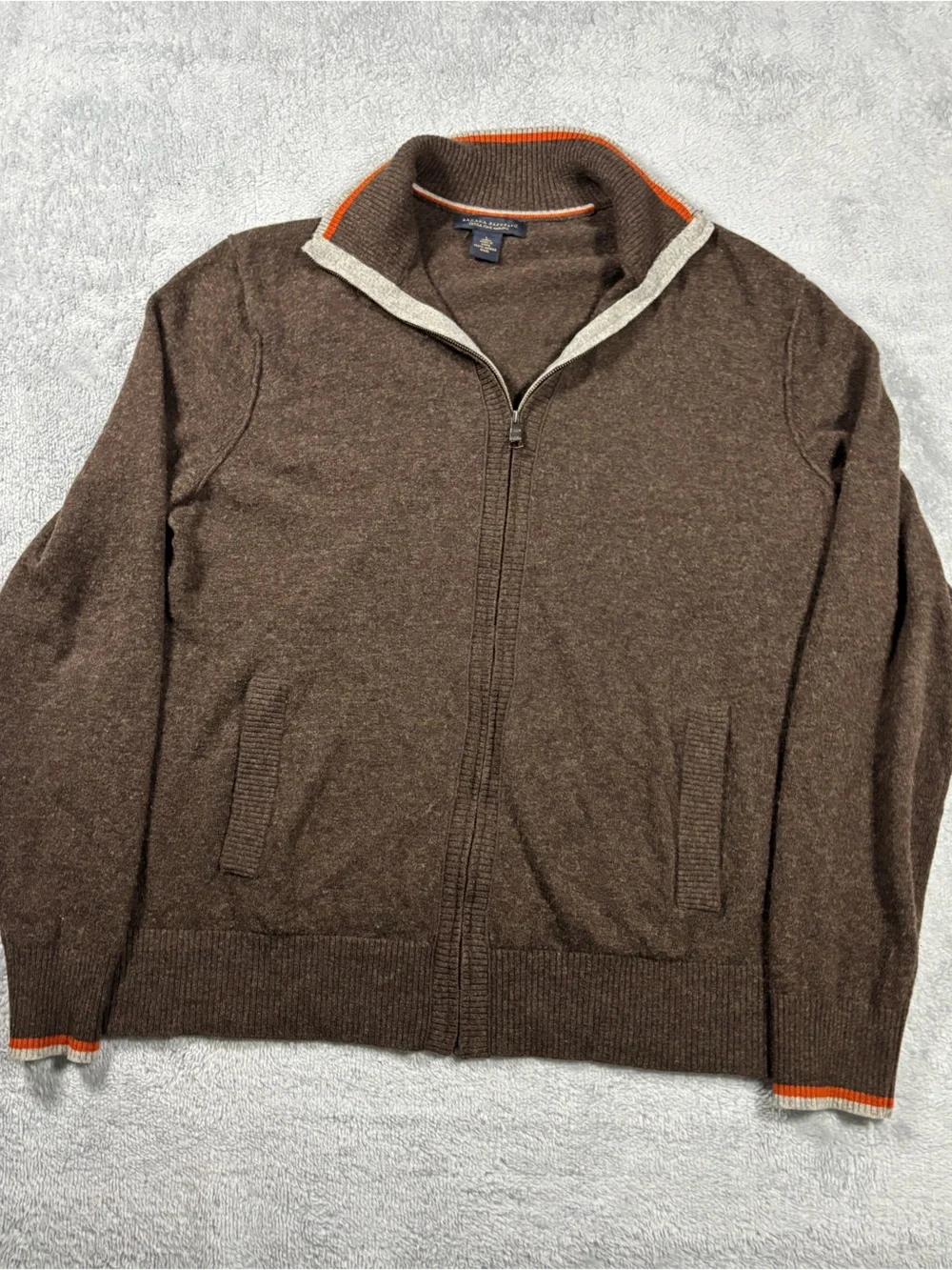 Banana Republic Brown Zip-Up Sweater with Orange Trim